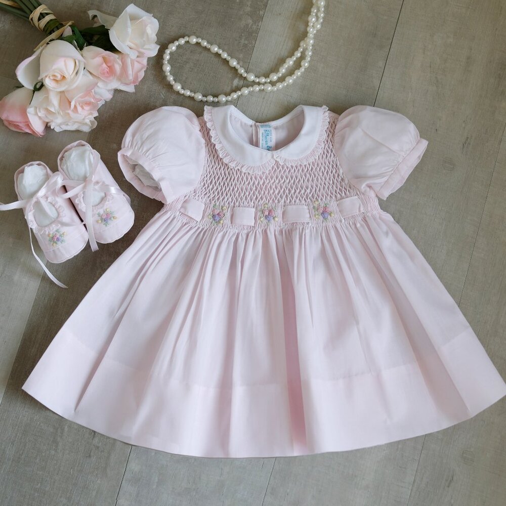 Pink Smocked Secret Garden Dress 6 Months Feltman Brothers Matching Shoes NWT